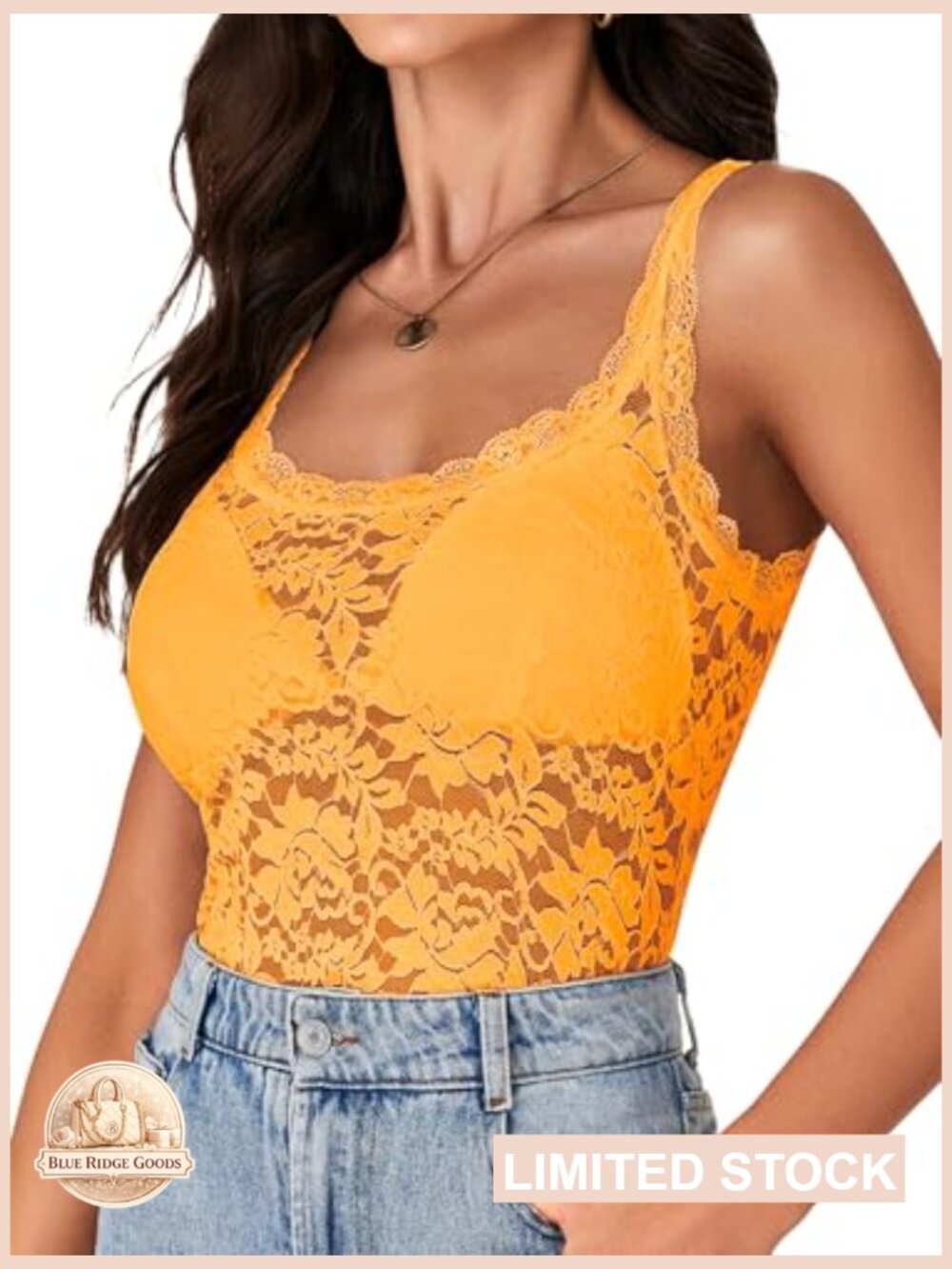 Floral Lace Tank Top Scallop Strap Sleeveless Sheer Cami Shirt - Picture 4 of 6
